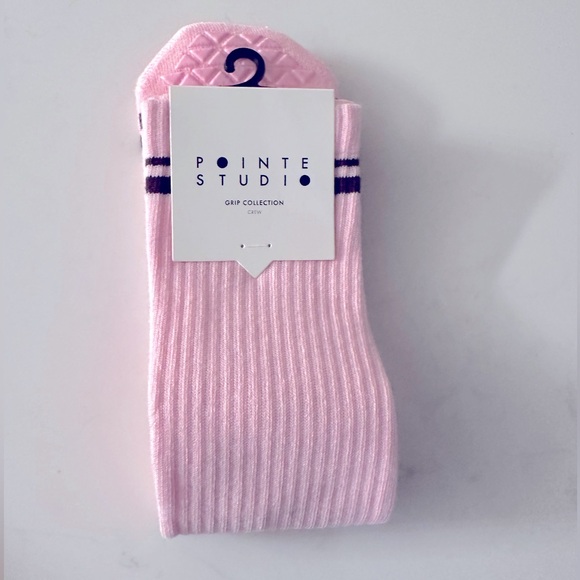 Pointe studio varsity crew grip sock in pink with brown stripe - Picture 5 of 7